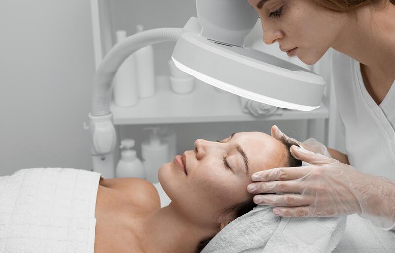 Mulher realiza tratamento facial.